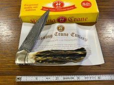 Kissing Crane KC5207 Lockback Knife w/Damascus Blade & Stag Scales & Custom Filework