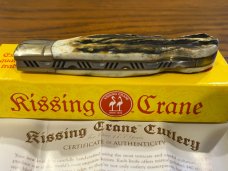 Kissing Crane KC5207 Lockback Knife w/Damascus Blade & Stag Scales & Custom Filework