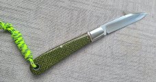 K'roo Green Burlap Zulu..Rwl34...4" clsd...Lanyard tube with Lanyard..filework..coa and slip..