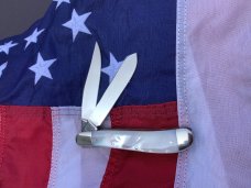 Vintage Bulldog Brand, 2 Blade “Old Reliable” Trapper w/ Fiery Mother of Pearl Handles