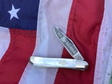 Vintage Bulldog Brand, 2 Blade “Old Reliable” Trapper w/ Fiery Mother of Pearl Handles