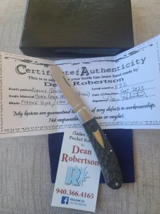 Dean Robertson Jigged Micarta Native...Cpm154..3 5/8"...#532..box..coa..pouch..new from maker