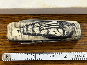 Honest Abe Pocket Folding Knife w/Scrimshaw Bone Scales Japan