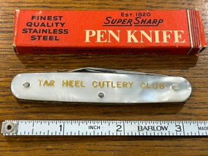 SuperSharp Tar Heel Cutlery Club Pen Knife w/MOP Scales England
