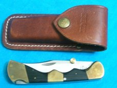 VINTAGE 4 DOT CUSTOM FINGER GROOVE BUCK 110 LOCKBACK FOLDING HUNTER KNIFE KNIVES BROWN SHEATH OLD
