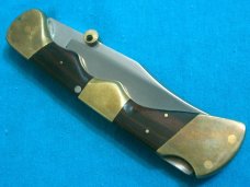VINTAGE 4 DOT CUSTOM FINGER GROOVE BUCK 110 LOCKBACK FOLDING HUNTER KNIFE KNIVES BROWN SHEATH OLD