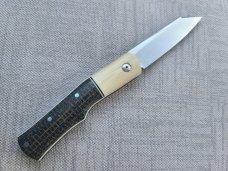 Johan Ellis Native..G10 & titanium liners..Rwl34 ..4"...Ivory G10 bolsters. Russian micarta scales