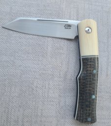 Johan Ellis Native..G10 & titanium liners..Rwl34 ..4"...Ivory G10 bolsters. Russian micarta scales