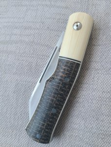 Johan Ellis Native..G10 & titanium liners..Rwl34 ..4"...Ivory G10 bolsters. Russian micarta scales