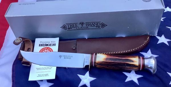 Rare! Boker Red Stag “Original Bowie” Fixed Blade Hunter Knife w/ Red Stag Handles -NOS & Mint