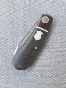 SALE Steenkamp Dogleg..3.5" .Rwl34..Crosscut Micarta bolsters & Green Canvas .coa&pouch