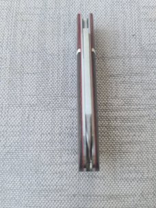 SALE Steenkamp Dogleg..3.5" .Rwl34..Crosscut Micarta bolsters & Green Canvas .coa&pouch