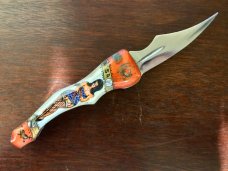 Unique Russian Prison Knife (RPK) Switchblade, Hand Painted Pin Up Girl Handle, Used 