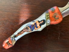 Unique Russian Prison Knife (RPK) Switchblade, Hand Painted Pin Up Girl Handle, Used 