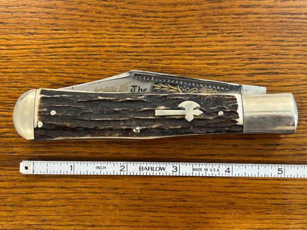 Battle Axe Shouse & Hardin "The Conqueror" Single Blade Coke Bottle Knife w/Stag Scales Germany