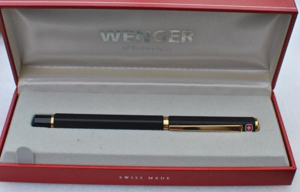 Wenger Switzerland Roller Ball Pen Mint Box Papers Cert. Of Authenticity Black With Knife Logo 