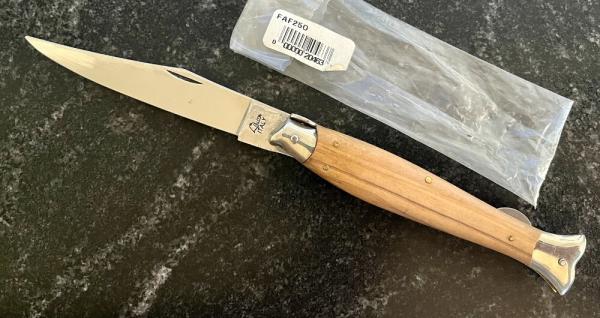 Vintage Falcon ITALY 10 Inch Lockback Fish Shape Folding Knife, Olive Wood Handle, Unused Vintage Falcon ITALY 10 Inch Lockback Fish Shape Folding Knife, Olive Wood Handle, Unused