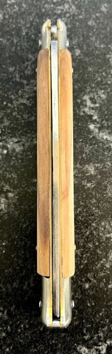 Vintage Falcon ITALY 10 Inch Lockback Fish Shape Folding Knife, Olive Wood Handle, Unused 