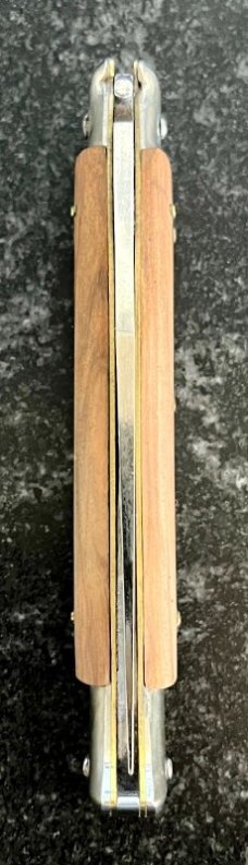 Vintage Falcon ITALY 8 Inch Lockback Fish Shape Folding Knife, Olive Wood Handle, Unused 