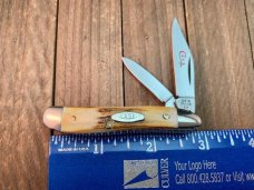 Case Peanut #5220 Stag Red Blade Etch 1978 Set 2 