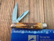 Case Peanut #5220 Stag Red Blade Etch 1978 Set 2 