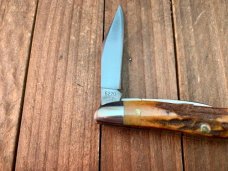 Case Peanut #5220 Stag Red Blade Etch 1978 Set 2 