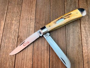 Case Trapper #5254 Stag Red Blade Etch 1978 Set 3