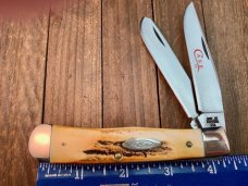 Case Trapper #5254 Stag Red Blade Etch 1978 Set 3 