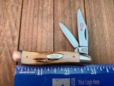 Case Peanut #5220 Stag Red Blade Etch 1978 Set 3