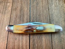Case Red Letter Jack Knife #52087 Stag Red Blade Etch 1978 Set 3 Please Note the Pin Crack 