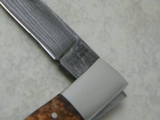Hand Made Tak Fukuta SM-353 Japan Burl Wood Damascus Lockback Knife