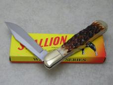 Parker Cut. Co. Japan Jigged Bone Wildlife Series "Stallion" Coke Bottle Folding Hunter Knife in Box
