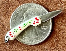 Vintage Miniature Vendetta Knife, France, Hand Painted Handle, Tiny Mini Fob