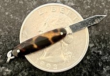 Vintage Miniature Folding Knife, Nogent France, Tortoise Shell Handle, Tiny Mini Fob