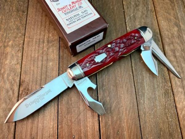 Schatt and Morgan Scout Knife Crimson Jigged Bone 2006 Schatt and Morgan Scout Knife Crimson Jigged Bone 2006
