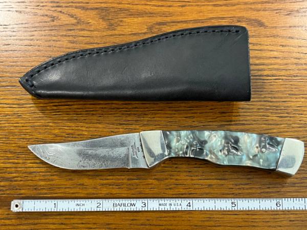Parker USA Trailing Point Hunting Knife w/Damascus Blade & Celluloid Scales 