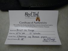 *Custom* Red Tail Forge Works by Anthony Martin Cherry Brut de Forge Fixed Blade Sheath Knife in Box