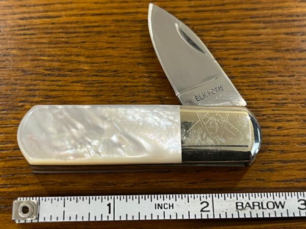 Taylor Cutlery Elk Horn Free Masons Single-Blade Stubby Pen Knife w/MOP Scales Japan 