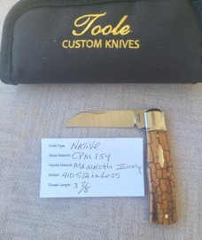 Bobby Toole Crackle Mammoth Native ...Cpm154...fluted integral doved bolsters..3 7/8""..coa & pouch 