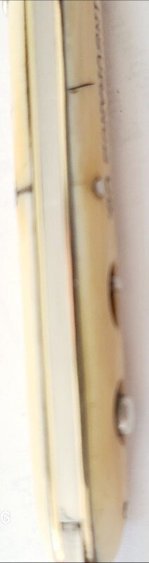 VINTAGE1910 SCHRADE CUT CO OLD IVORY STYLE SCALES DOUBLE BUTTON AUTO KNIFE