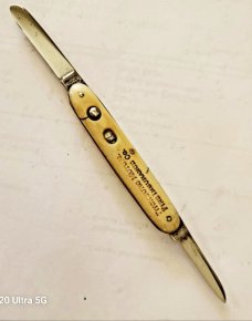 VINTAGE1910 SCHRADE CUT CO OLD IVORY STYLE SCALES DOUBLE BUTTON AUTO KNIFE