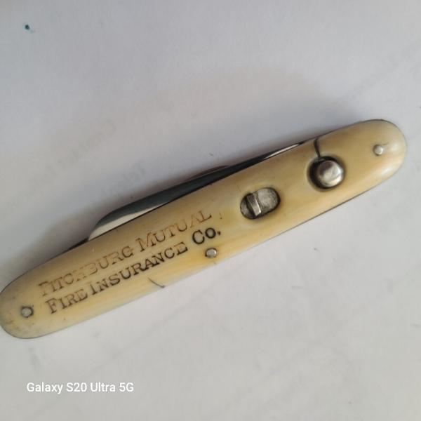 VINTAGE1910 SCHRADE CUT CO OLD IVORY STYLE SCALES DOUBLE BUTTON AUTO KNIFE