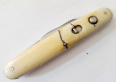 VINTAGE1910 SCHRADE CUT CO OLD IVORY STYLE SCALES DOUBLE BUTTON AUTO KNIFE