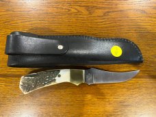 01 Parker-Edwards Trailing Point Hunting Knife w/Stainless Steel Blade & Scrimshaw Stag Scales A175S