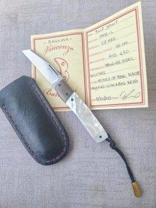 Vincenzo Balistreri Ragnar..3.75"....Mother of Pearl..AEB-L..liners..lanyard pin and bead..coa.slip