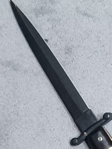 11" Stag scales Italian Stiletto swinguard. Frank Beltrame Dagger Teflon coated blade. Flat button. 