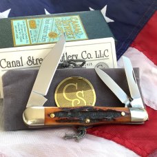 Canal Street Whittler w/ Great Amber Carved Bone Stag Handles -NOS
