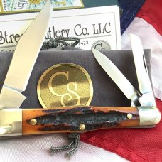 Canal Street Whittler w/ Great Amber Carved Bone Stag Handles -NOS