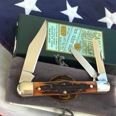 Canal Street Whittler w/ Great Amber Carved Bone Stag Handles -NOS