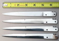 Four loose 6" Italian Auto Stiletto blades, NOS vintage spare parts, c.1984